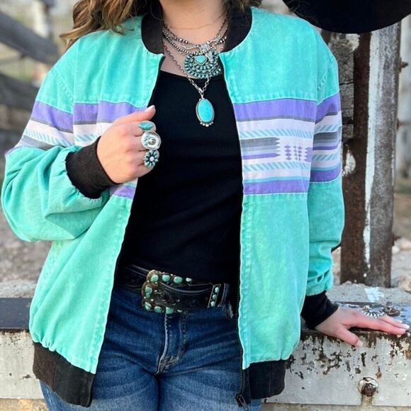 All That Western Aztec Striped Casual Bomber Jacket New